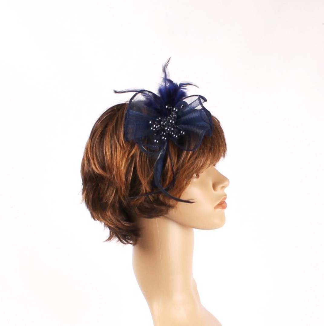  Head band crin  fascinator w feathers and beads navy STYLE: HS/4677 /NAVY image 0
